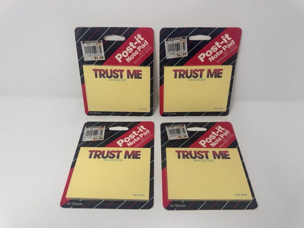 Vintage Post-it Note Pad Trust Me I’m A Doctor Lot of 4 Sealed 40 Sheets 1987